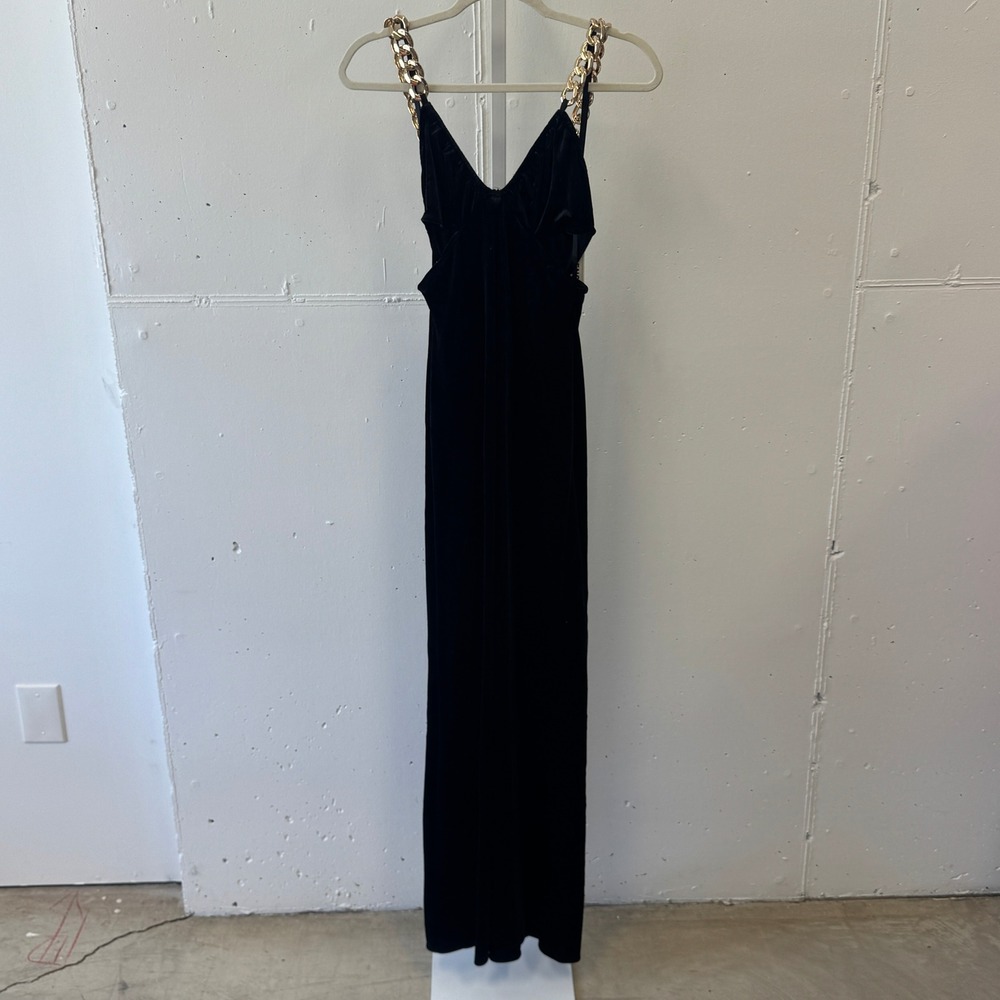 NWT L'AGENCE Beatriz Dress Chain Straps Velour Maxi Bodycon Dress XXS Stretch